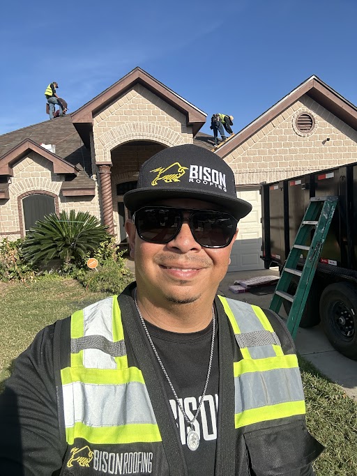 Bison Roofing project manager on-site for a residential shingle roof replacement in McAllen, Rio Grande Valley.
