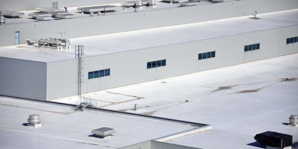 Roofs of the big warehouse - aerial view